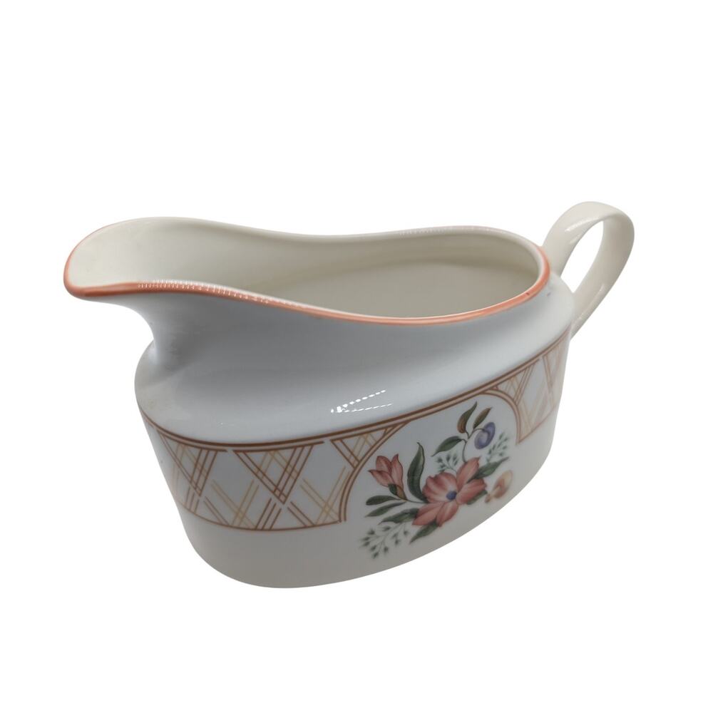 Inter-national Semi-porcelain Japan Floral Design Gravy Boat Vintage 8" FreeShip